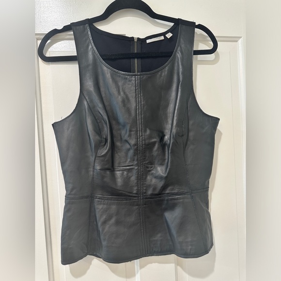 Halogen black leather front knit top blouse peplum fitted - Picture 8 of 13